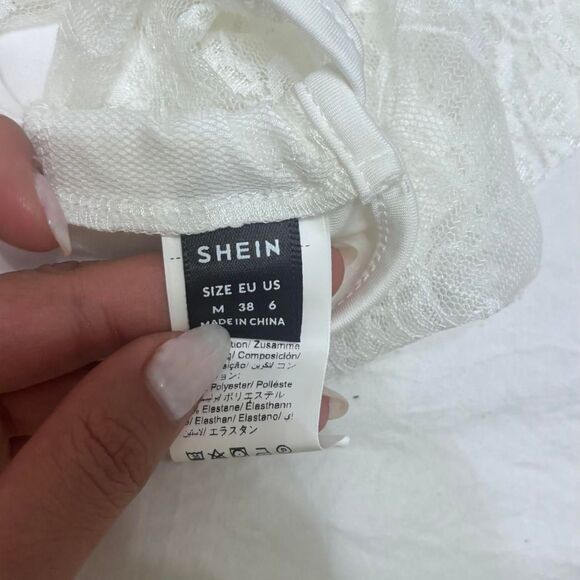 SHEIN Medium Lace Strapless Tie Back Blouse Going Out Women's White Corset - Picture 3 of 3